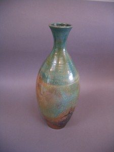 copper glazed raku bottle