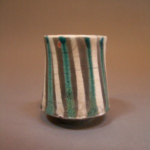 tall striped raku pot
